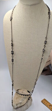 Brighton Alcazar Long Station Necklace & Bangle Hearts Crystals Bracelet Set